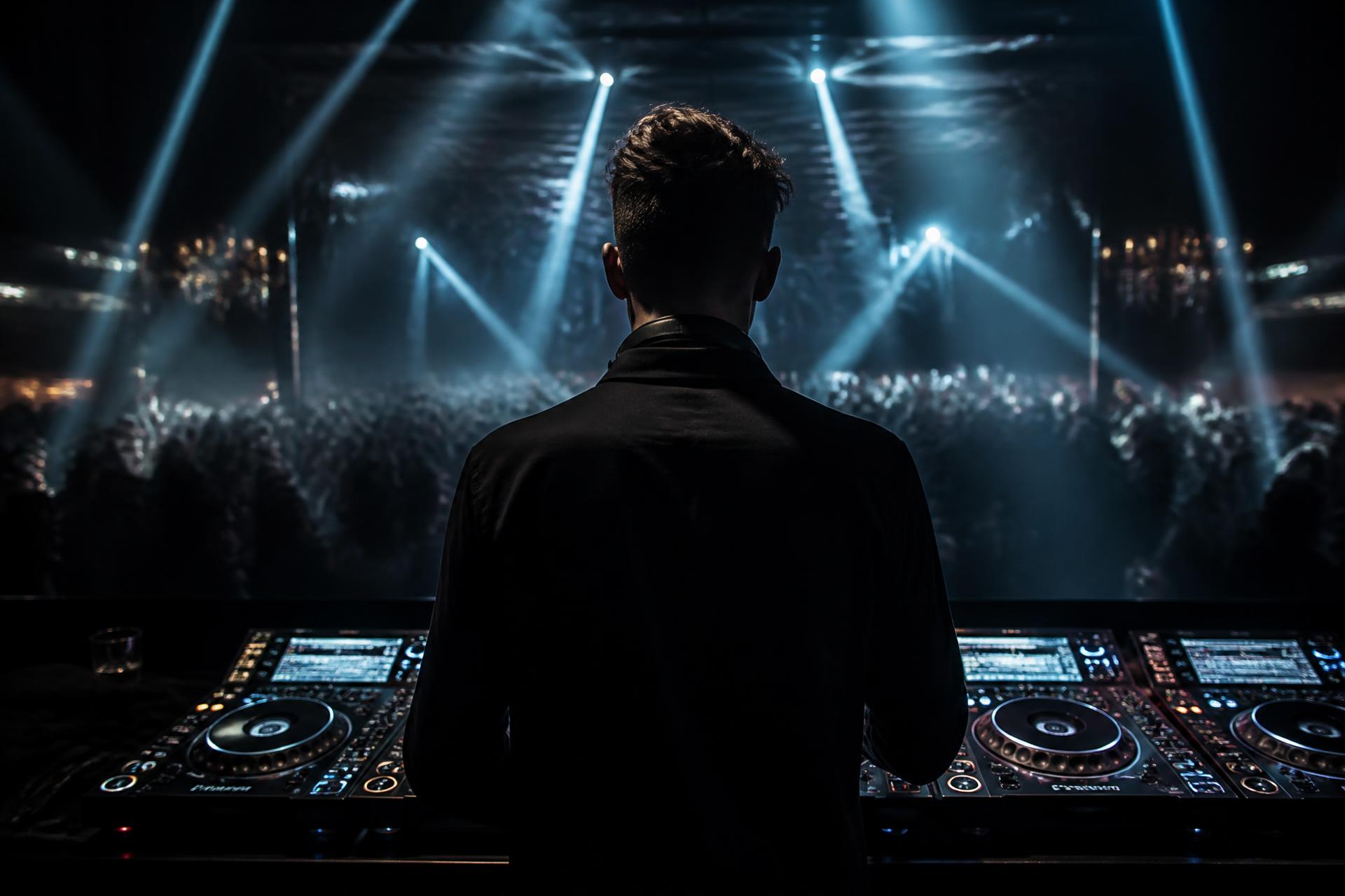 DJ Matt.C playing behind the decks to a packed crowd at an event in Cyprus